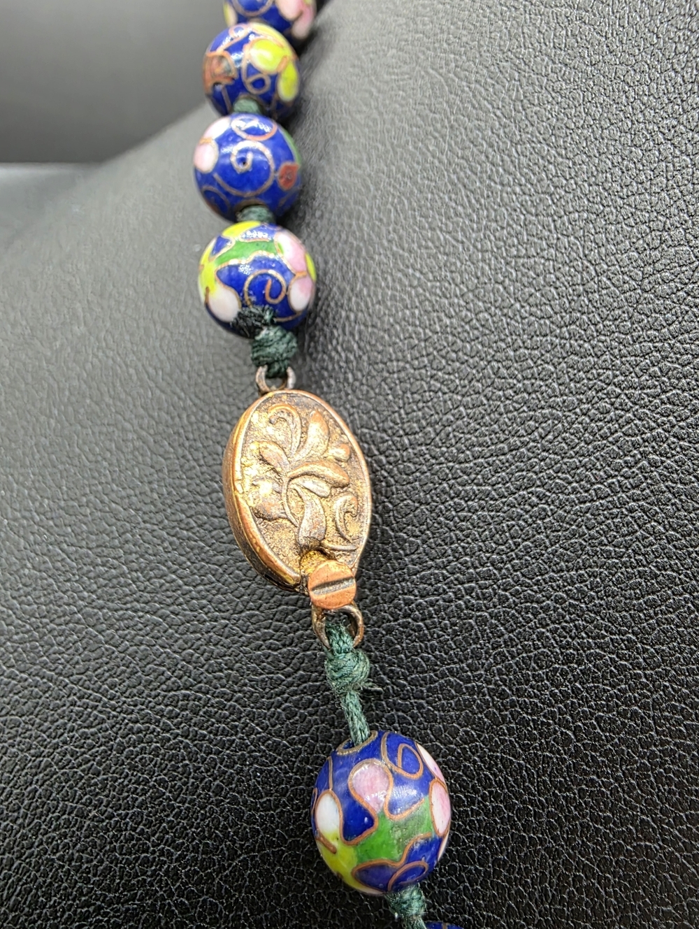 VINTAGE 40's Blue Cloisonné Floral Bead Necklace - Women Jewelry - Picture 4 of 5
